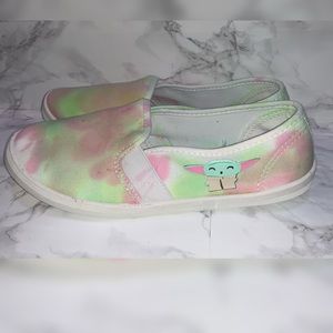 Baby Yoda Custom Green and Pink Tie Dye Slip-on Shoes Size 8